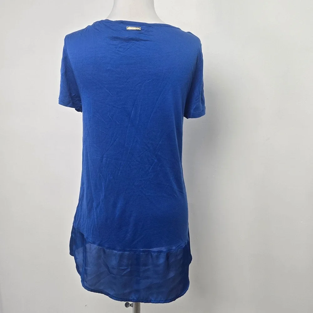 Michael Kors M Tunic Top Womens Blue Excellent‎ Sheer Trim High Low Hem
